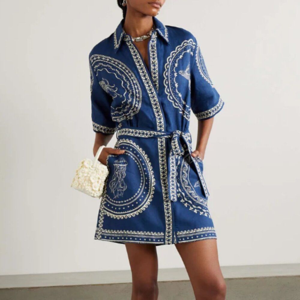Alames Blue Short-Sleeved Dress
